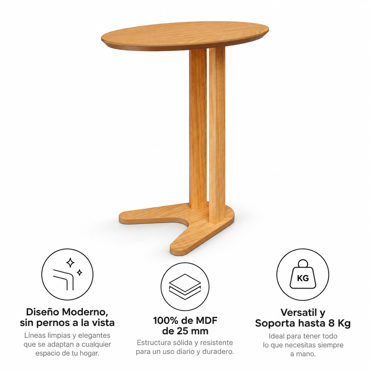 Mesa Lateral Ovalada 60cm Canela