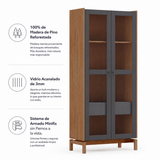 Vitrina Barcelona 2 Puertas 1 Cajón Grafito - Roble + Mesa de Centro Barcelona Gráfito - Roble