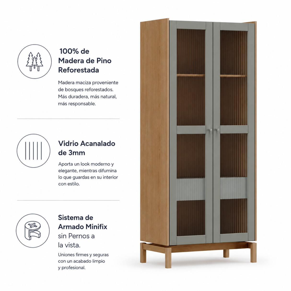 Vitrina Barcelona 2 Puertas 1 Cajón Verde - Roble