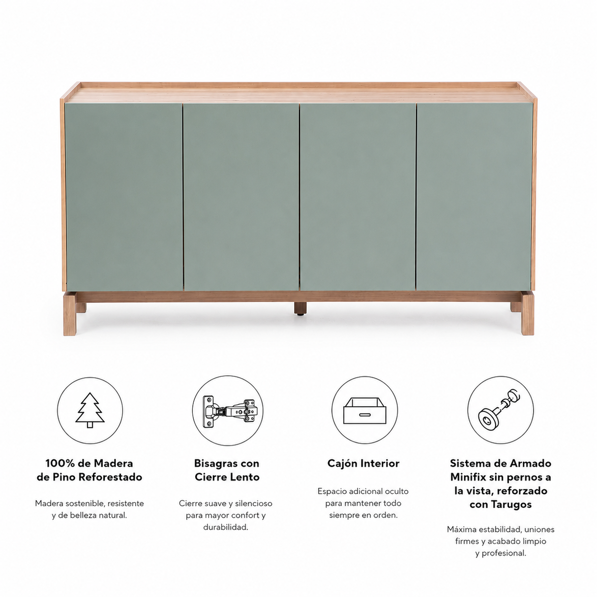 Buffet Barcelona 4P + 1C Verde - Roble
