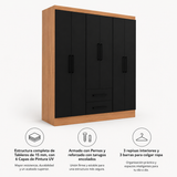 Clóset Ámbar 6 Puertas + 2 Cajones Canela-Negro