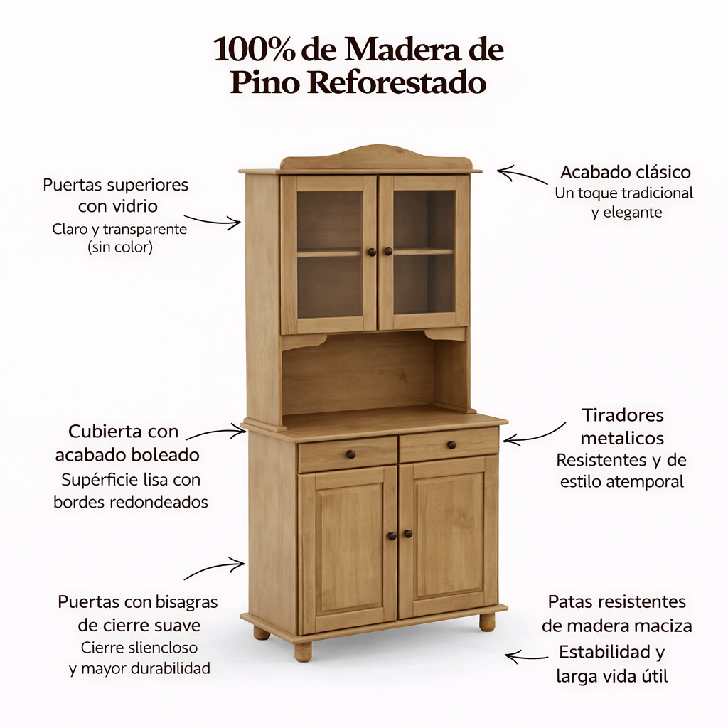 Vitrina Santa Fé 4 Puertas + 2 Cajones Nogal