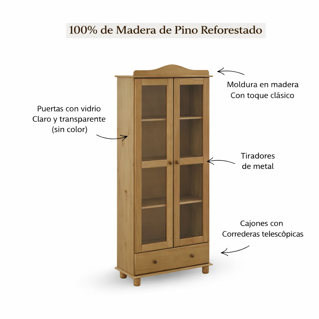 Vitrina Santa Fé 2 Puertas + 1 Cajón Nogal