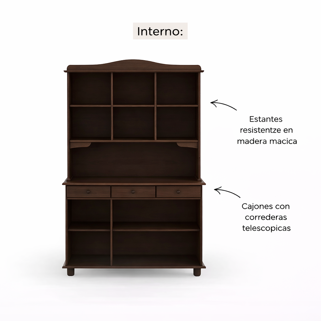 Vitrina Santa Fé 5 Puertas + 3 Cajones Caoba