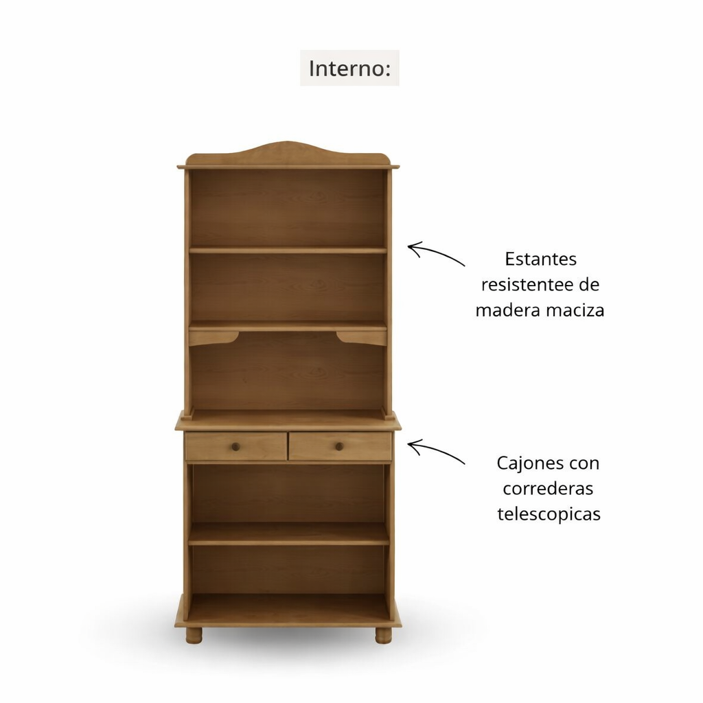 Vitrina Santa Fé 4 Puertas + 2 Cajones Nogal