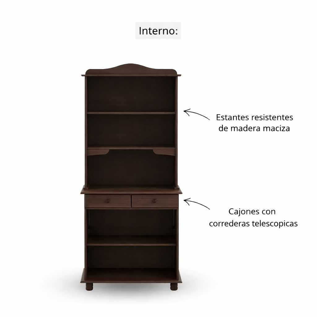 Vitrina Santa Fé 4 Puertas + 2 Cajones Caoba
