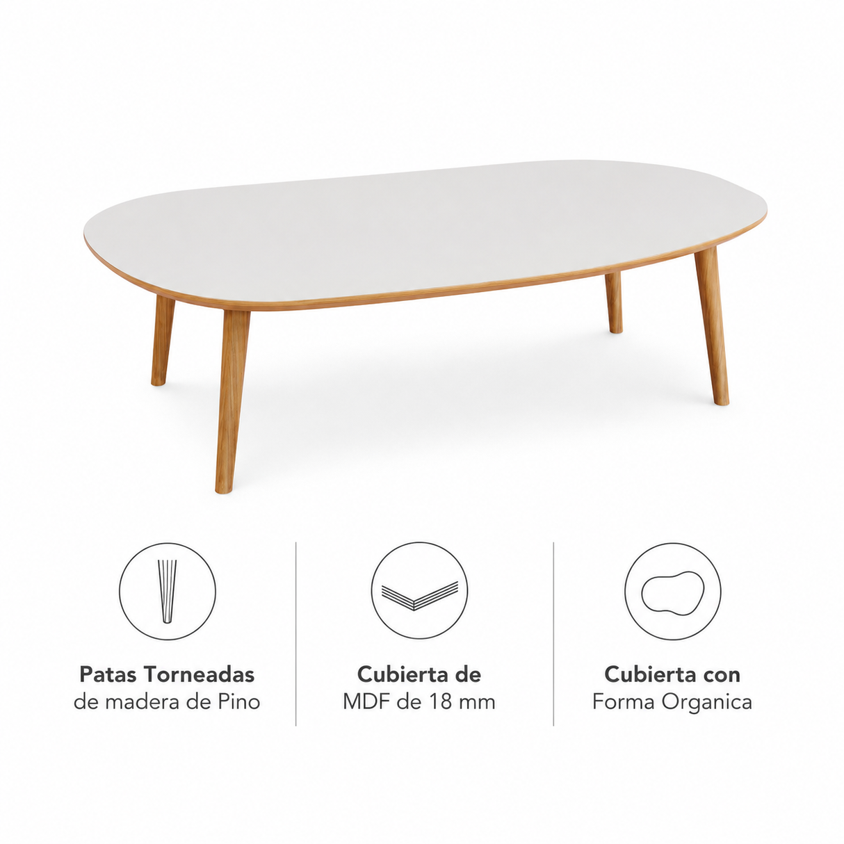 Mesa de centro Orgánica Blanco - Canela