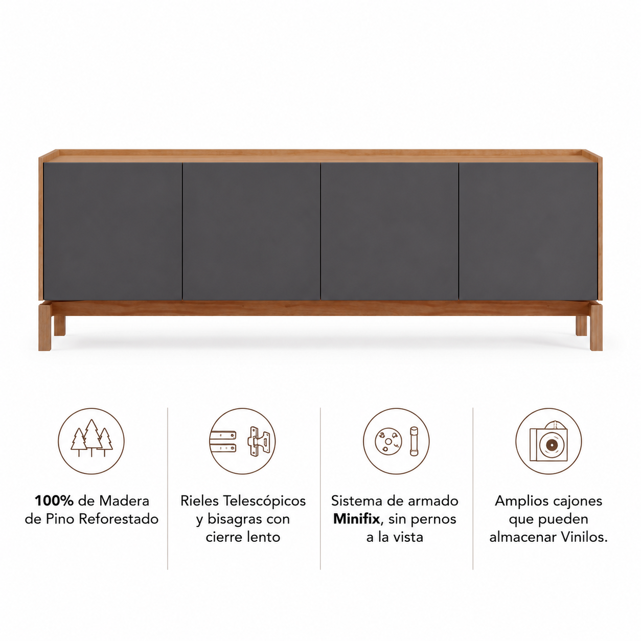 Rack Barcelona 2 Puertas + 2 Cajones Grafito - Roble