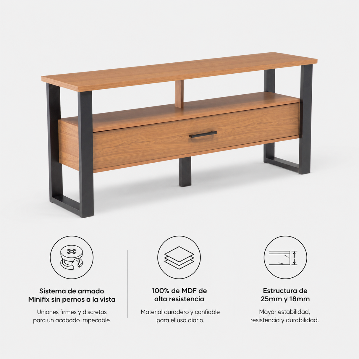 Rack Guayacán 1 Cajón + Mesa de Centro Yultón Doble Canela - Negra