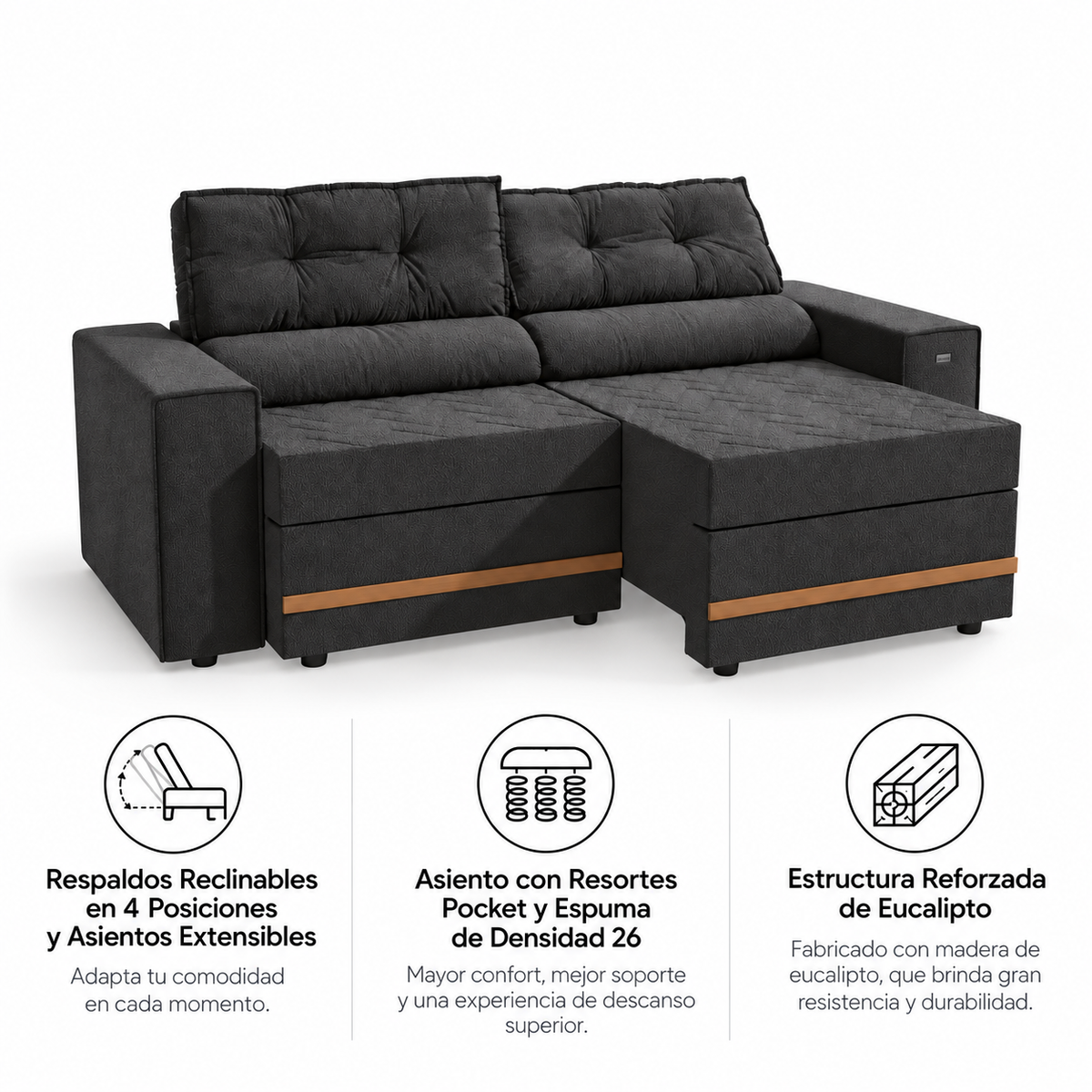 Sofá Reclinable y Extensible Havanna 2 Cuerpos