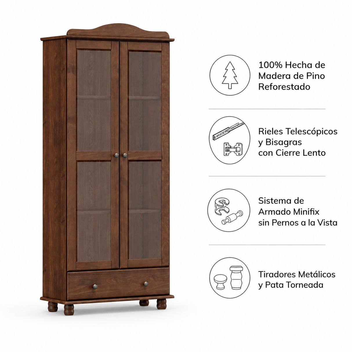 Vitrina Santa Fé 2 Puertas + 1 Cajón Caoba