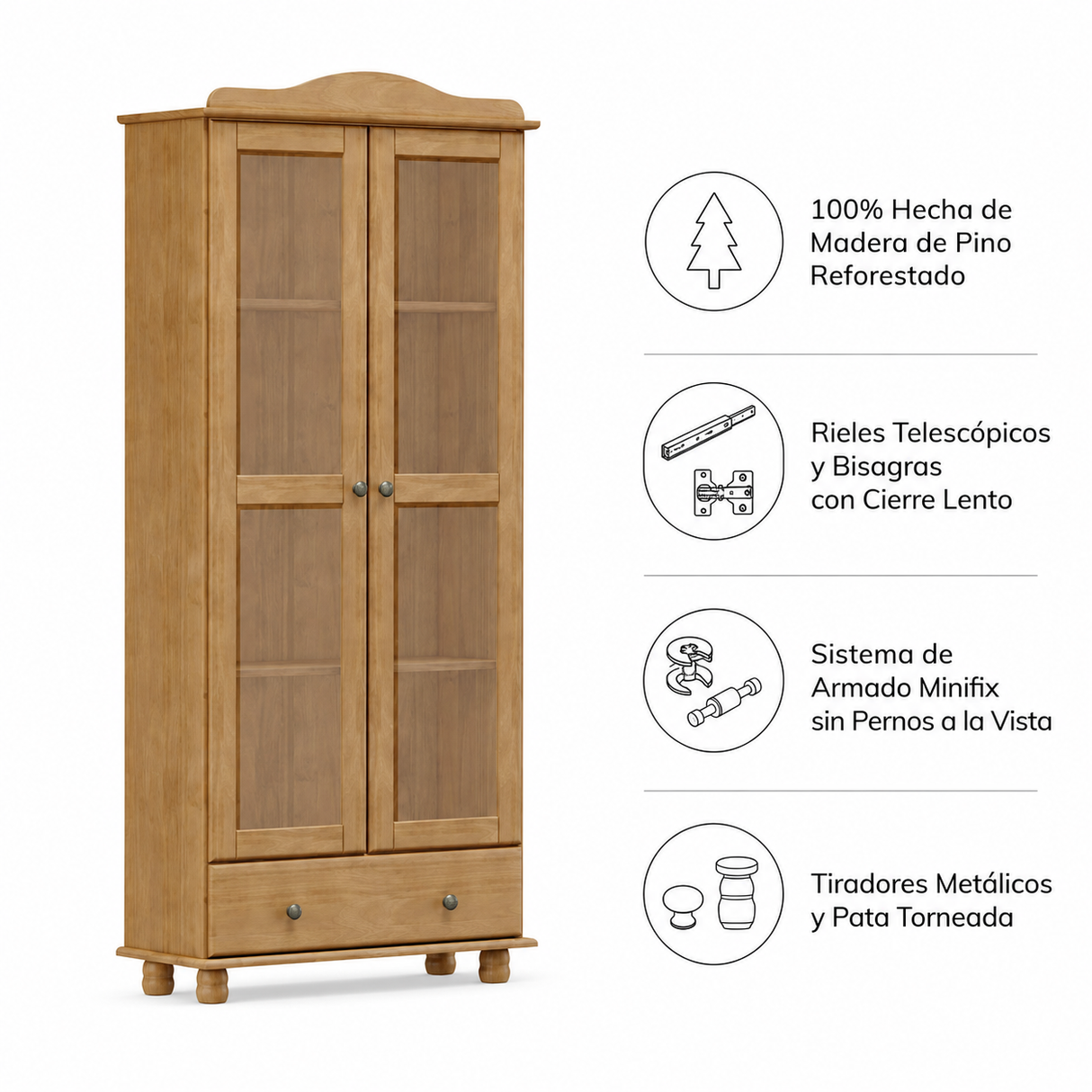 Vitrina Santa Fé 2 Puertas + 1 Cajón Nogal