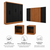 Clóset Ámbar 6 Puertas 2 Cajones Canela - Negro + Respaldo Ámbar 2 Plazas Canela - Negro + 2 Veladores Ámbar 1 Cajón Canela - Negro