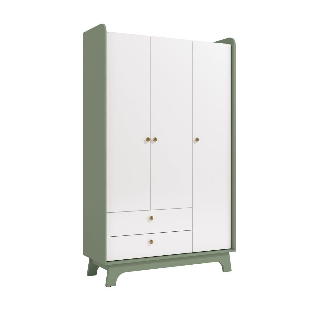 Clóset Infantil 3 Puertas + 2 Cajones Blanco-Verde