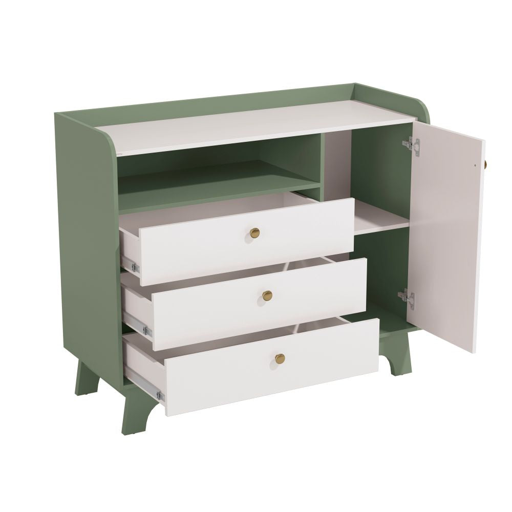 Cómoda Infantil 3 Puertas + 2 Cajones Blanco - Verde