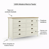 Cómoda Posadas 8 Cajones Blanco-Roble