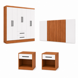 Clóset Ámbar 6 Puertas 2 Cajones Canela - Blanco + Respaldo Ámbar 2 Plazas Canela - Blanco + 2 Veladores Ámbar 1 Cajón Canela - Blanco