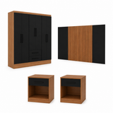 Clóset Ámbar 6 Puertas 2 Cajones Canela - Negro + Respaldo Ámbar 2 Plazas Canela - Negro + 2 Veladores Ámbar 1 Cajón Canela - Negro