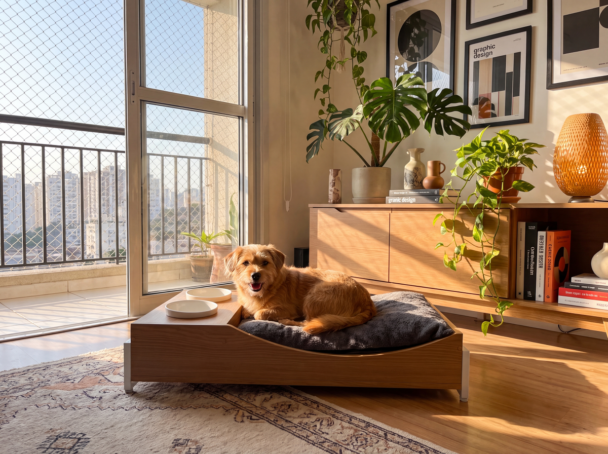 Cama para mascota (con platos incluidos)
