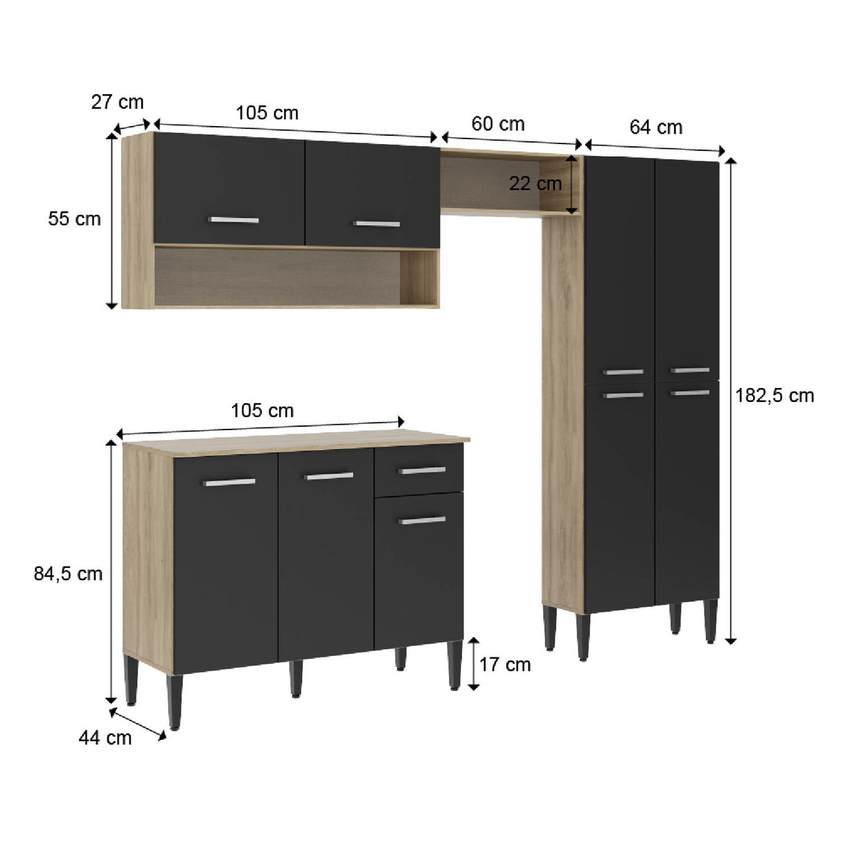 Mueble de cocina Arizona 4 módulos Negro-Oak