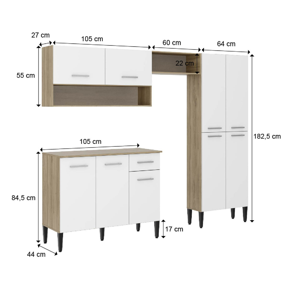 Mueble de cocina Arizona 4 módulos Blanco-Oak