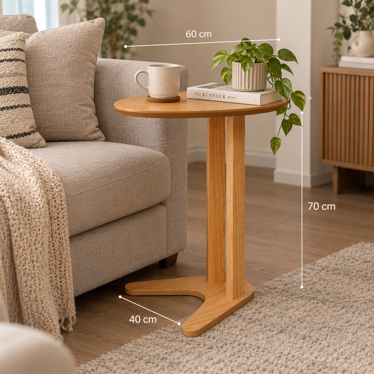Mesa Lateral Ovalada 60cm Canela