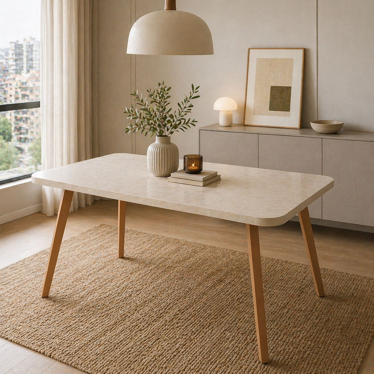 Mesa de Comedor Cubierta tipo Mármol 6 Personas Palmas