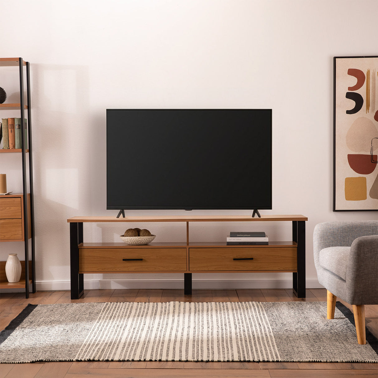 Rack Queule 2 Cajones Canela-Negro (TV 75")