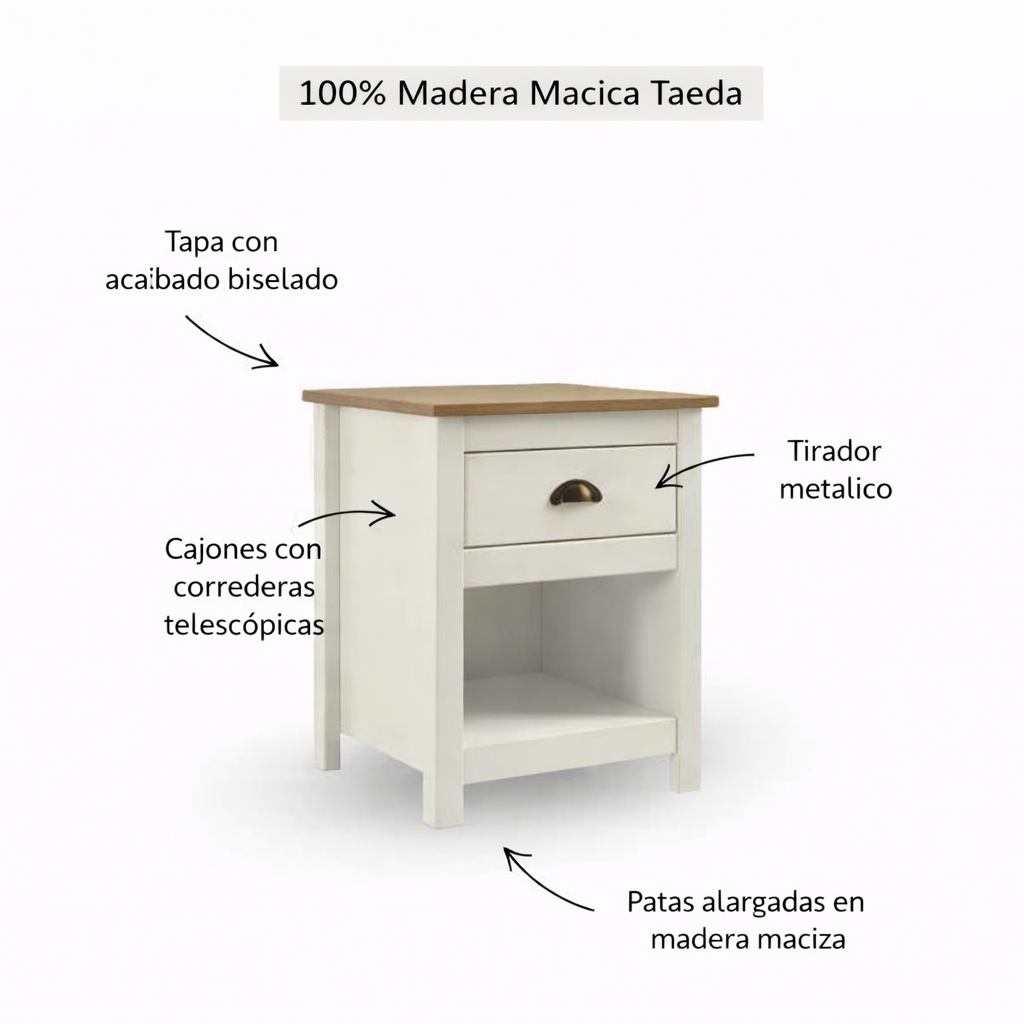 Velador Posadas 1 Cajón Blanco-Roble
