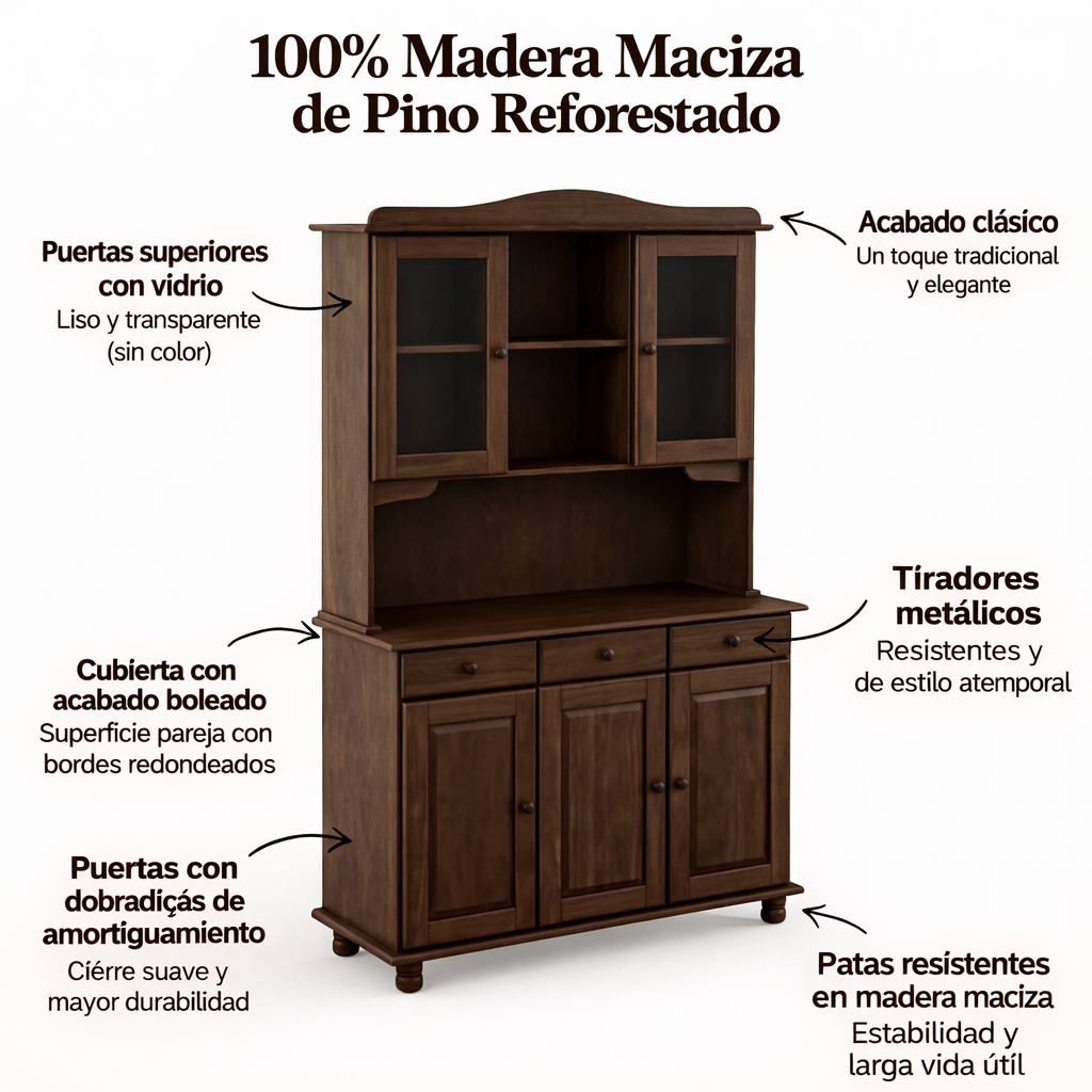 Vitrina Santa Fé 5 Puertas + 3 Cajones Caoba
