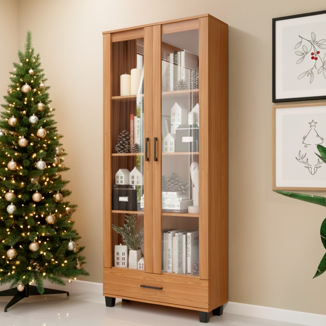 Vitrina Riñihue 2 Puertas + 1 Cajón Canela